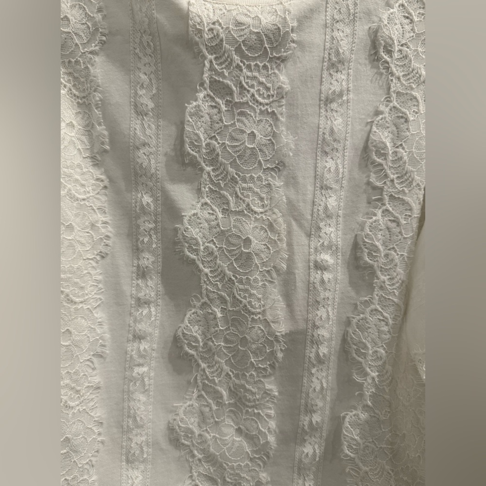 NWT Cinq à Sept White Lace Stefania Trim Shirt 3/4 Sleeve Blouse Size XS - Picture 9 of 12